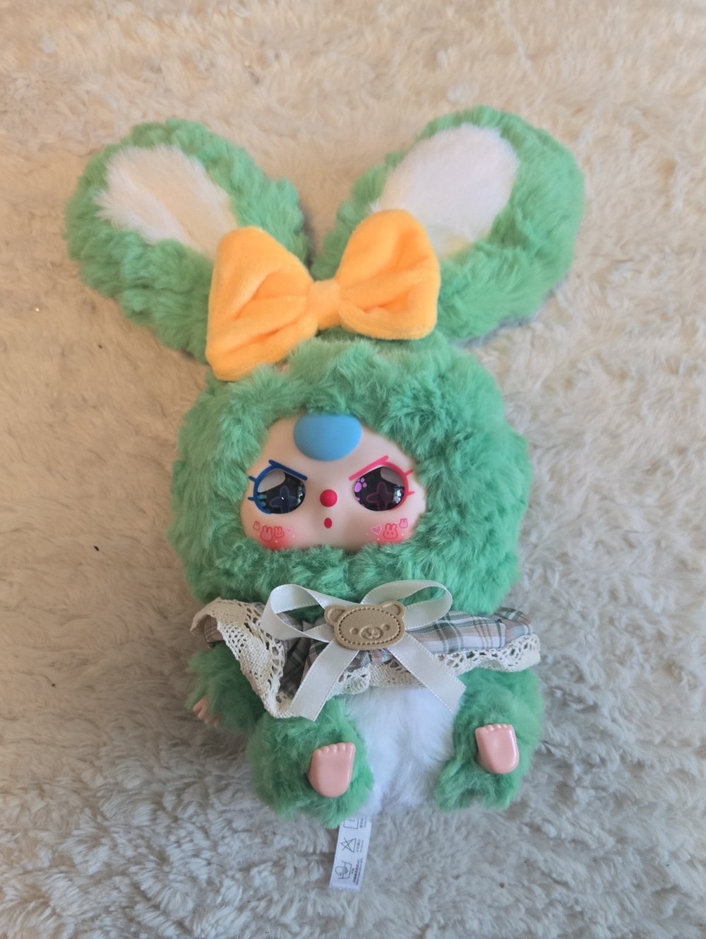 Baby Three Green Bunny Plush Doll with Yellow Bow - Cute Kids Toy